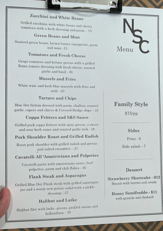 Menu, North Shore Canteen