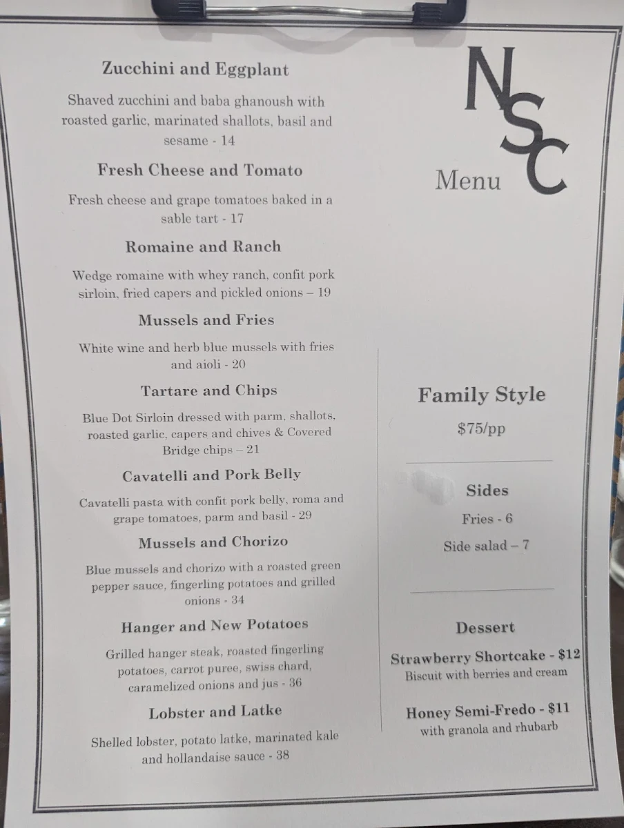 Menu, North Shore Canteen