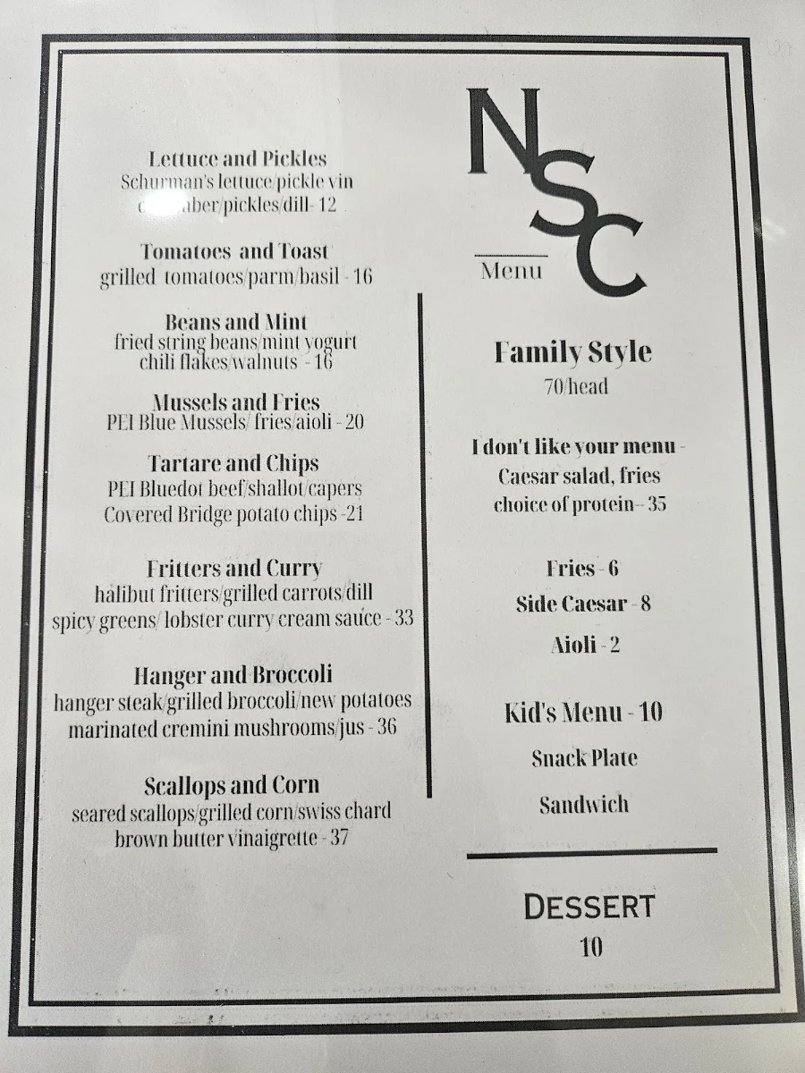 Menu, North Shore Canteen