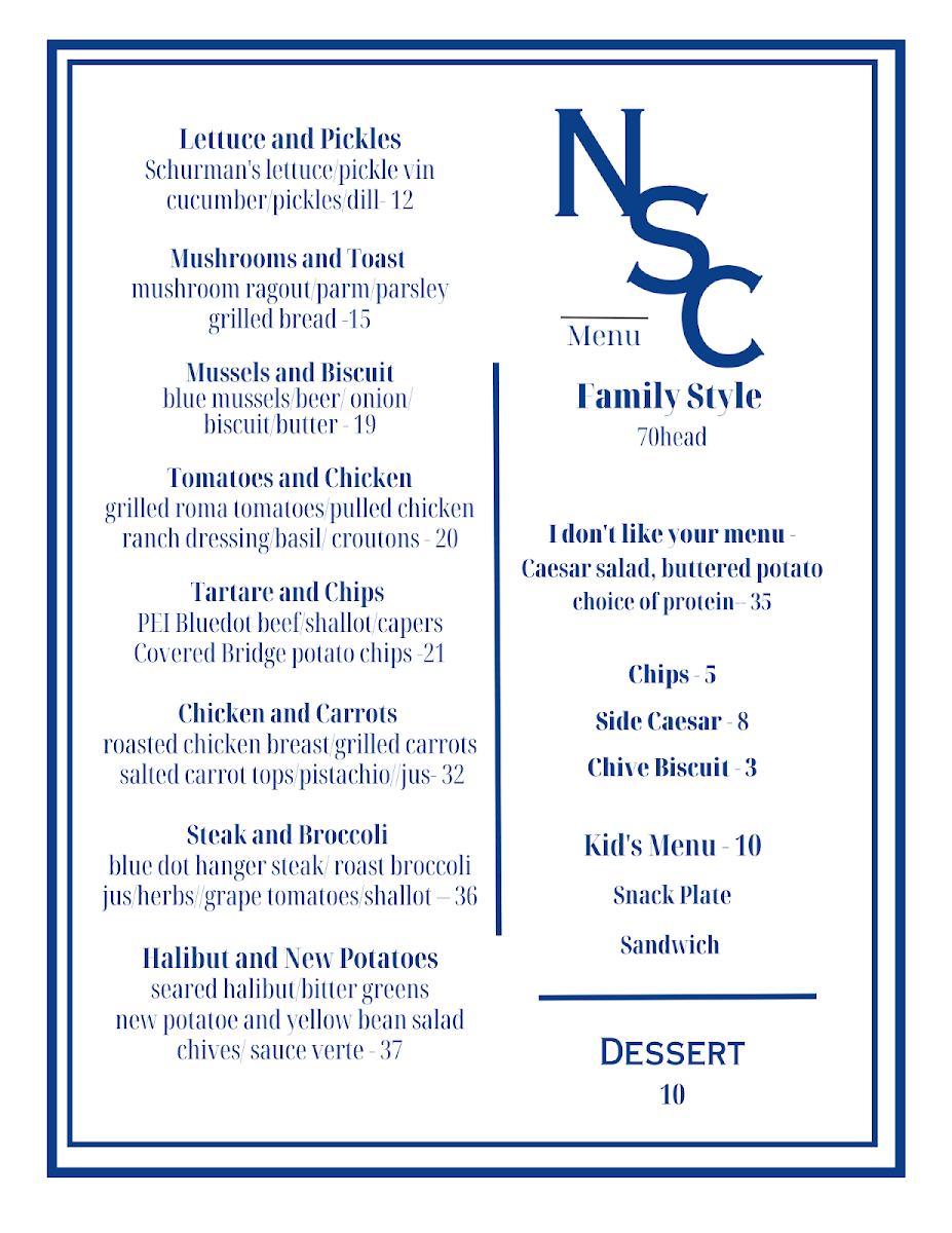 Menu, North Shore Canteen