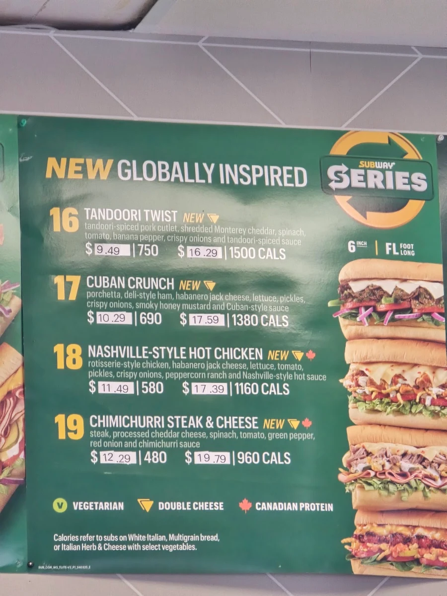 Menu, Subway