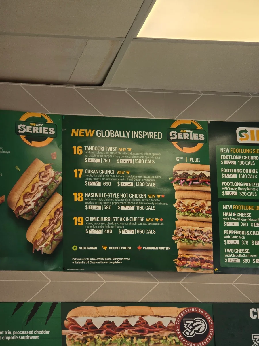 Menu, Subway