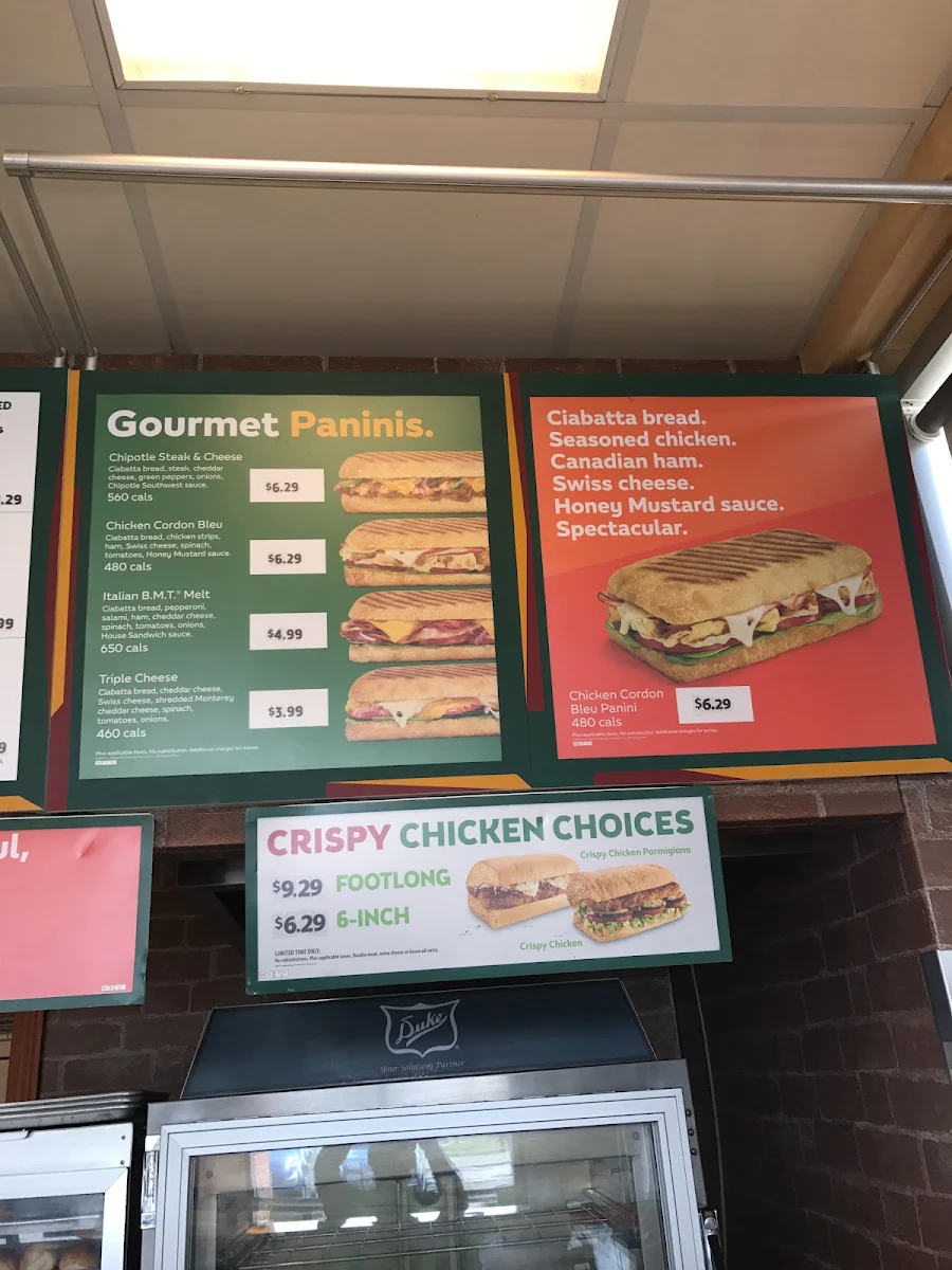 Menu, Subway
