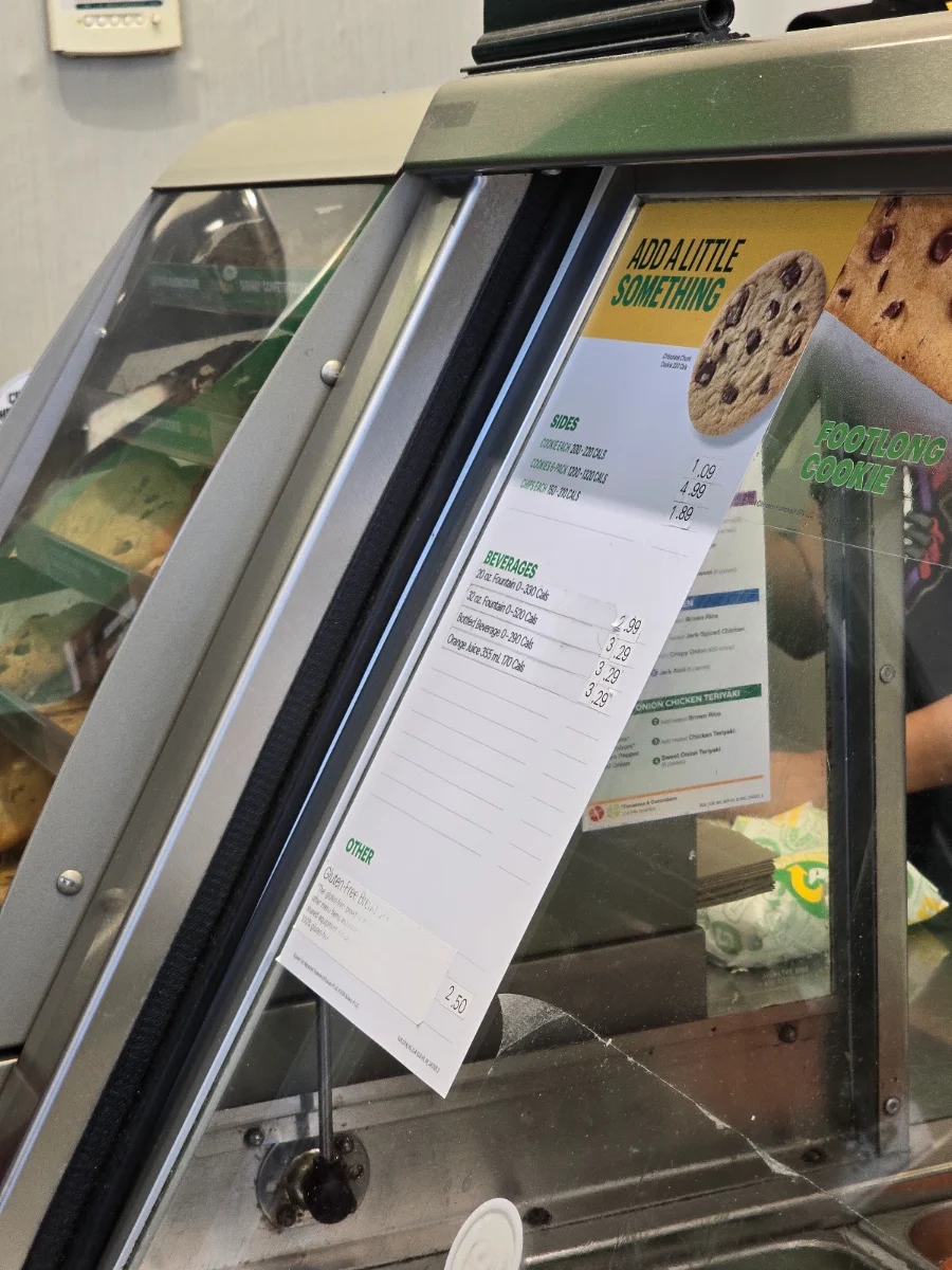 Menu, Subway