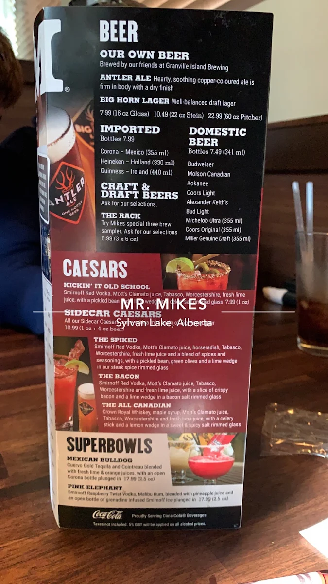 Menu, MR MIKES SteakhouseCasual