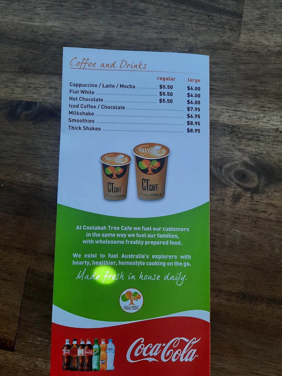 Menu, Coolabah Tree Cafe