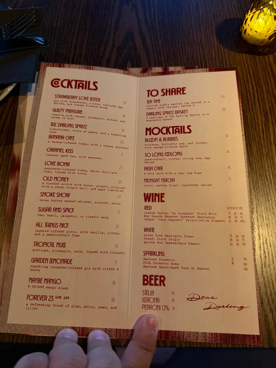 Menu, Dear Darling