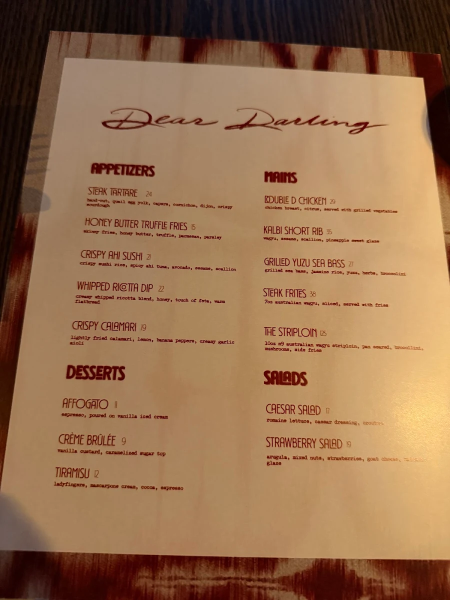 Menu, Dear Darling