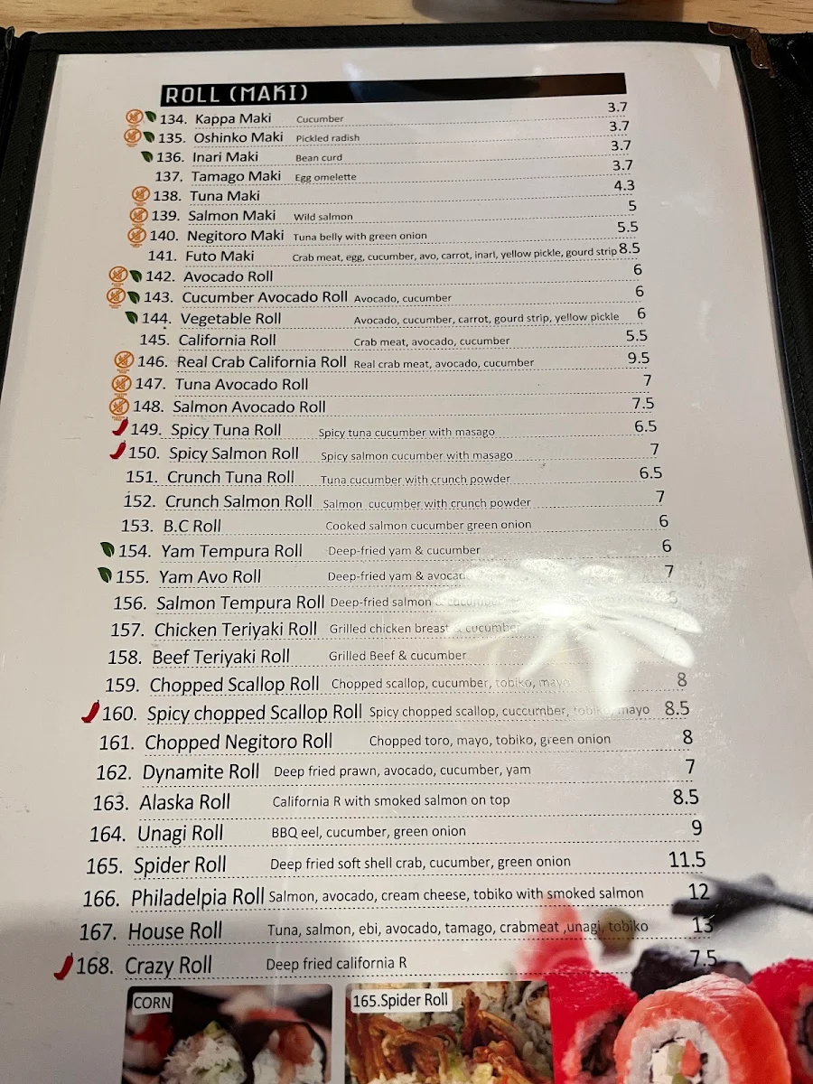 Menu, Sushi Kumo