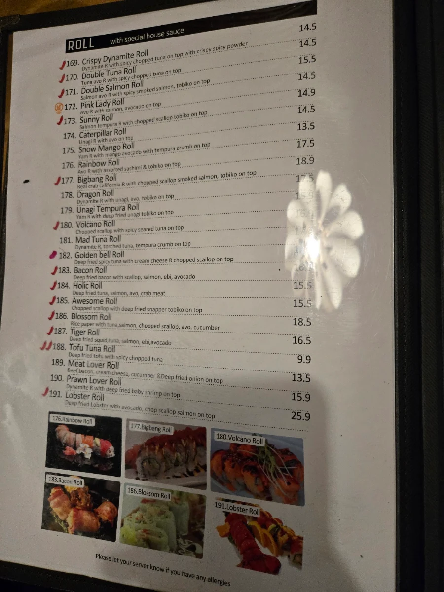 Menu, Sushi Kumo