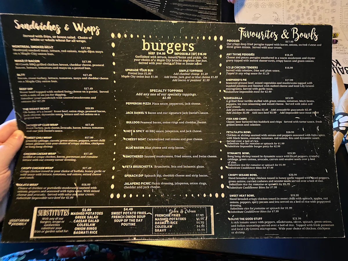 Menu, Bad Dog Sarnia