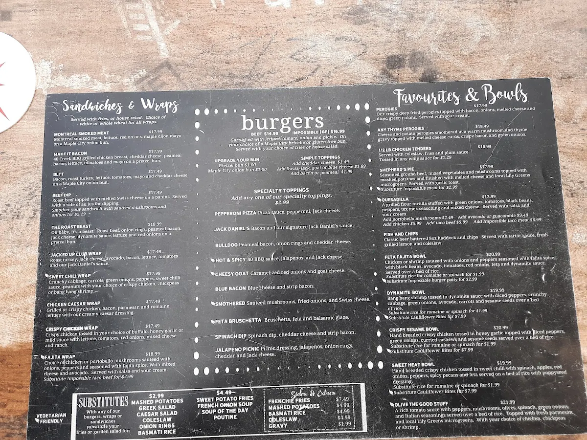 Menu, Bad Dog Sarnia