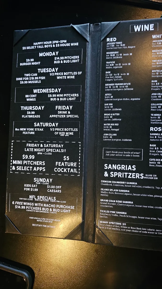 Menu, Bad Dog Sarnia