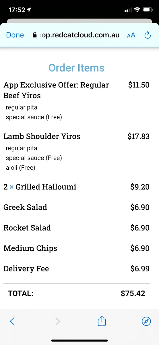 Menu, The Yiros Shop - Newmarket