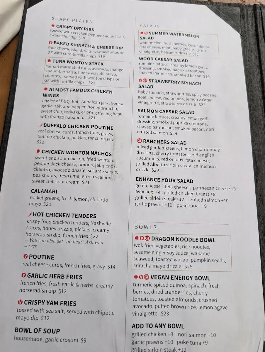 Menu, The Wood Restaurant & Lounge