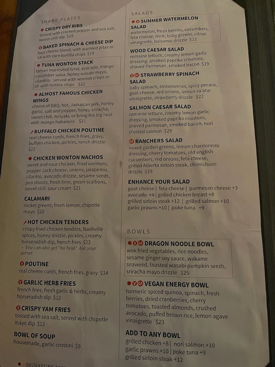 Menu, The Wood Restaurant & Lounge