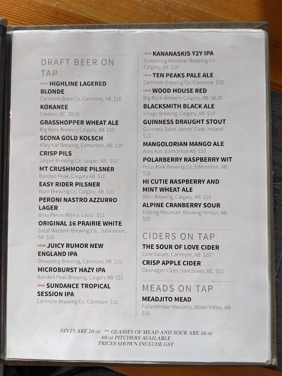 Menu, The Wood Restaurant & Lounge