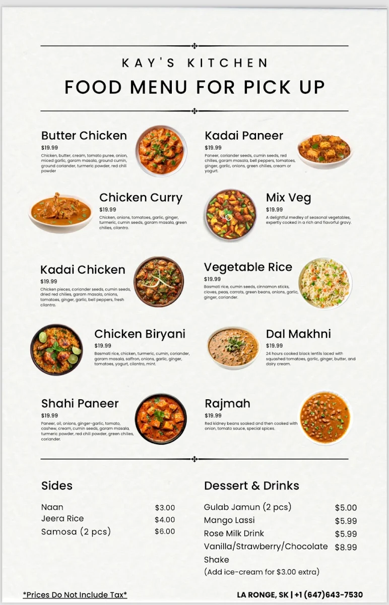Menu, Kay’s Kitchen La Ronge