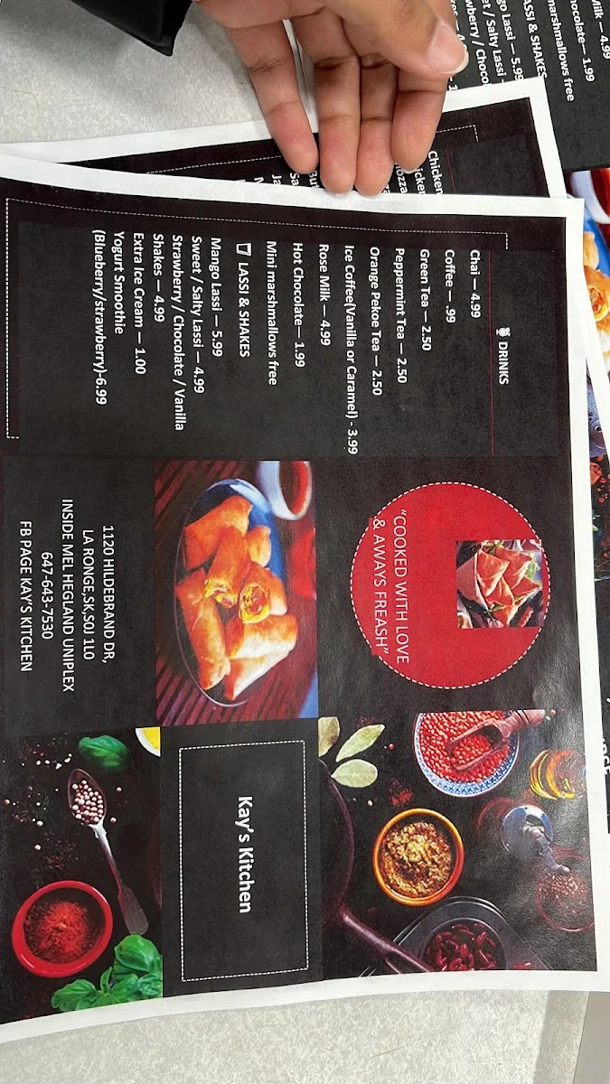 Menu, Kay’s Kitchen La Ronge