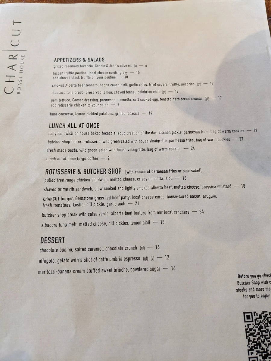 Menu, CHARCUT