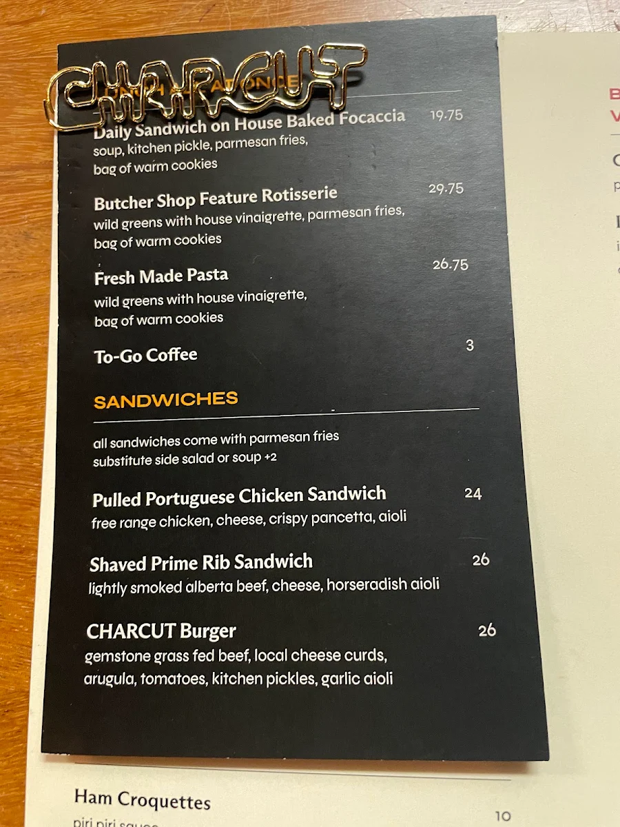 Menu, CHARCUT