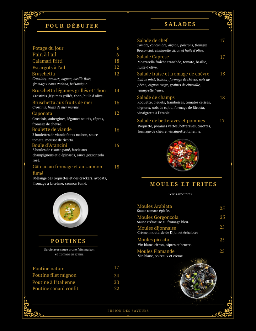 Menu, Fusion des Saveurs