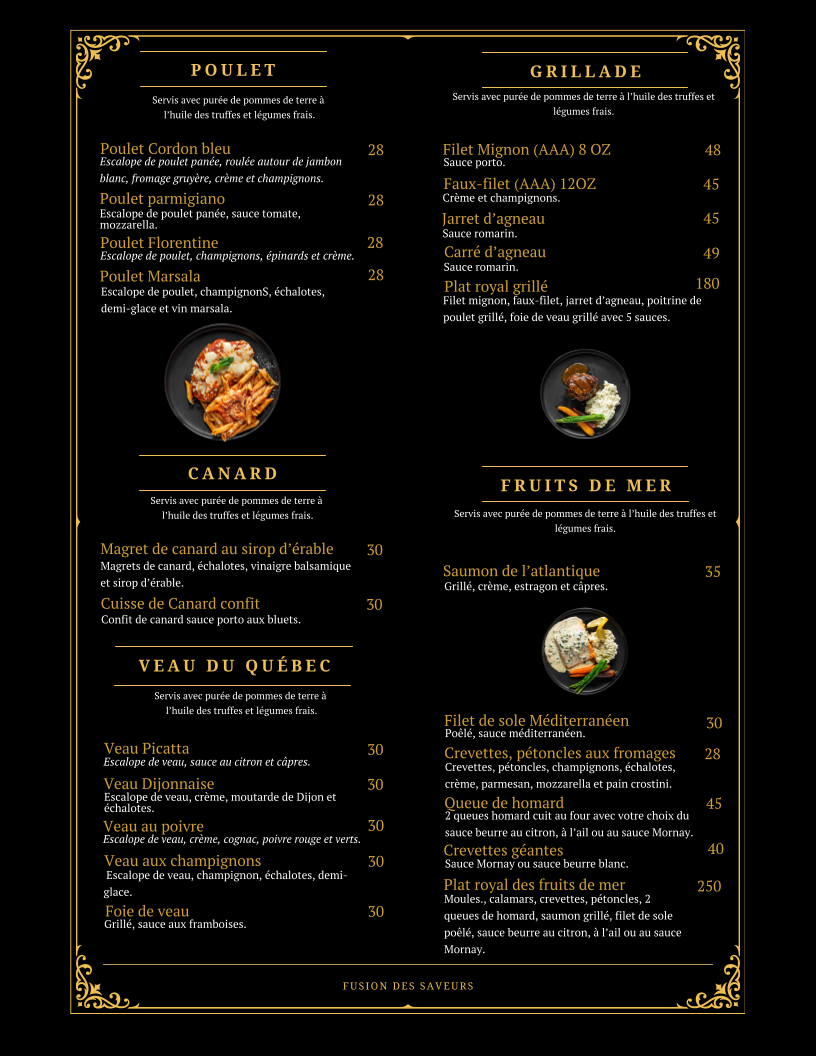 Menu, Fusion des Saveurs