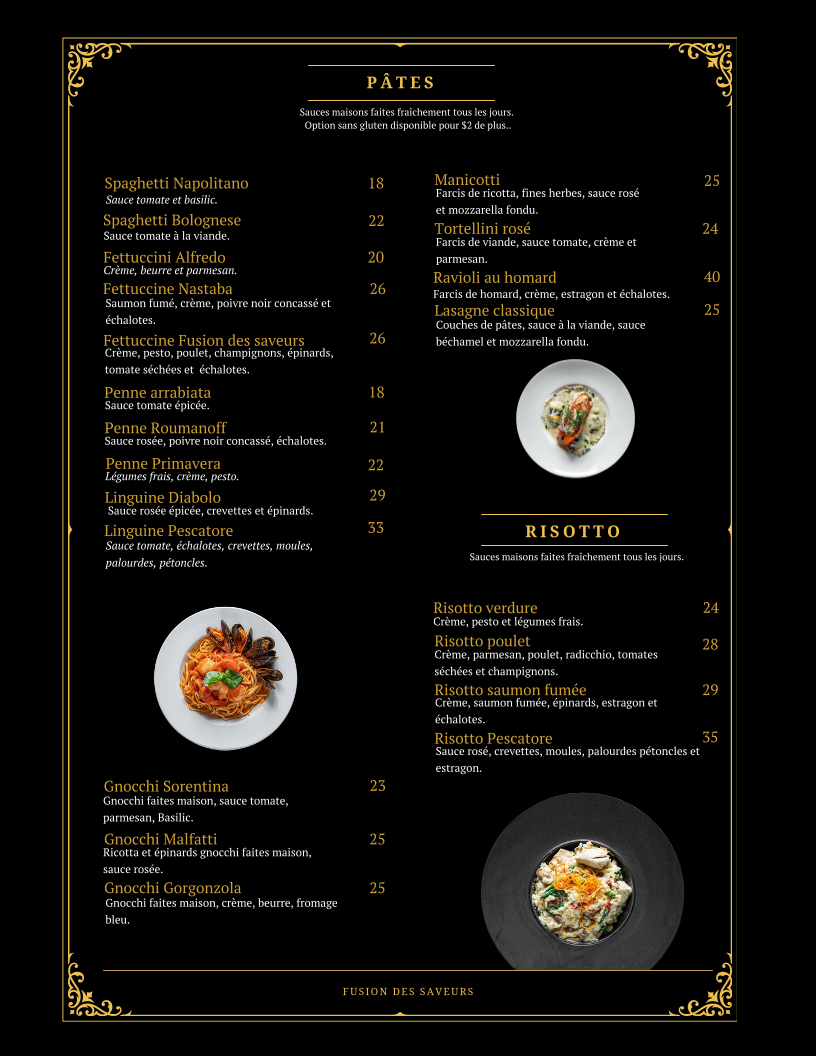 Menu, Fusion des Saveurs