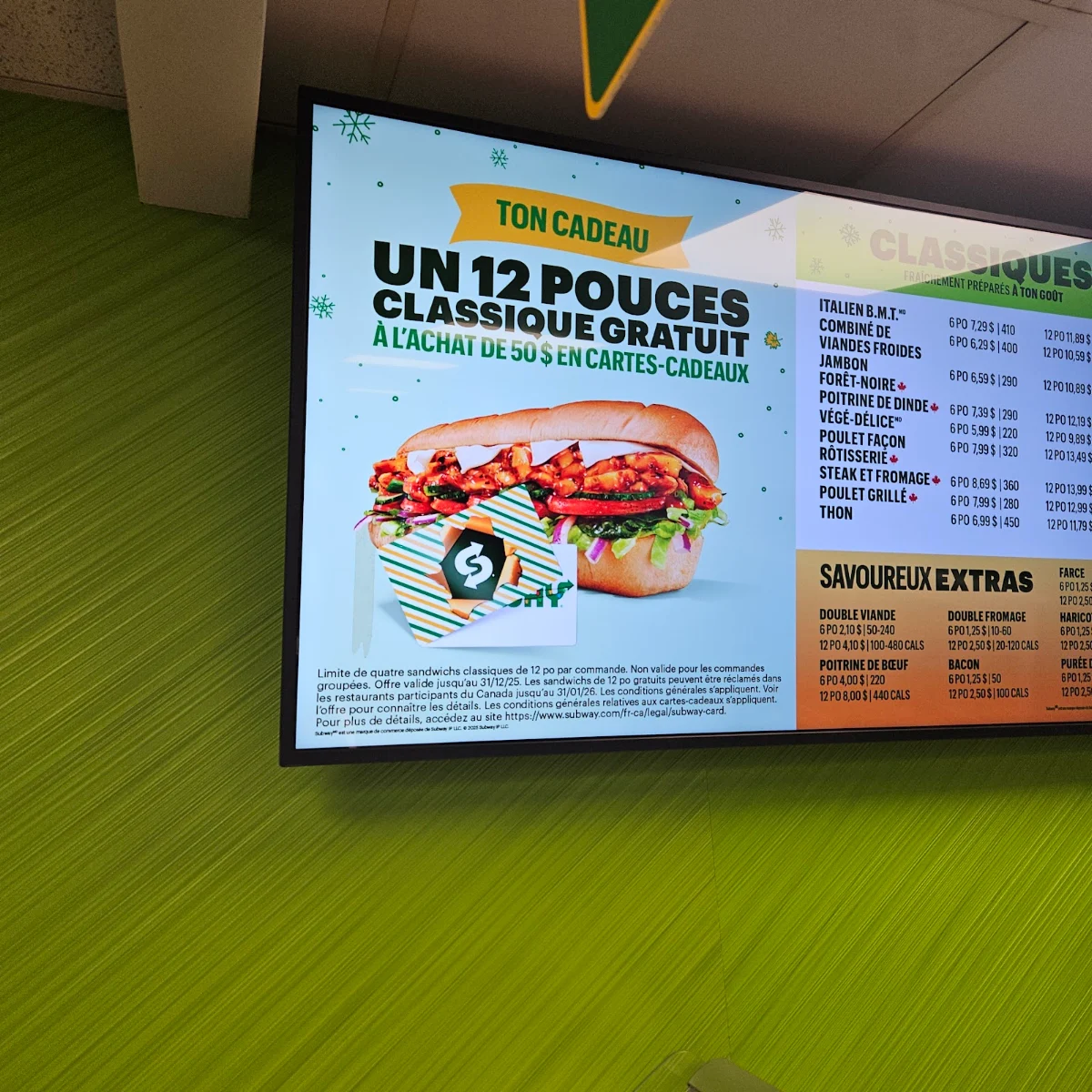 Menu, Subway