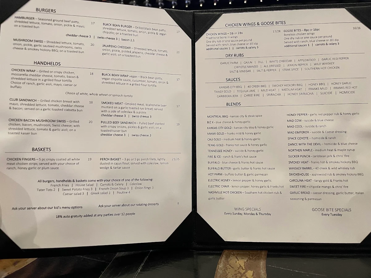 Menu, The Loose Goose RestoPub & Lounge