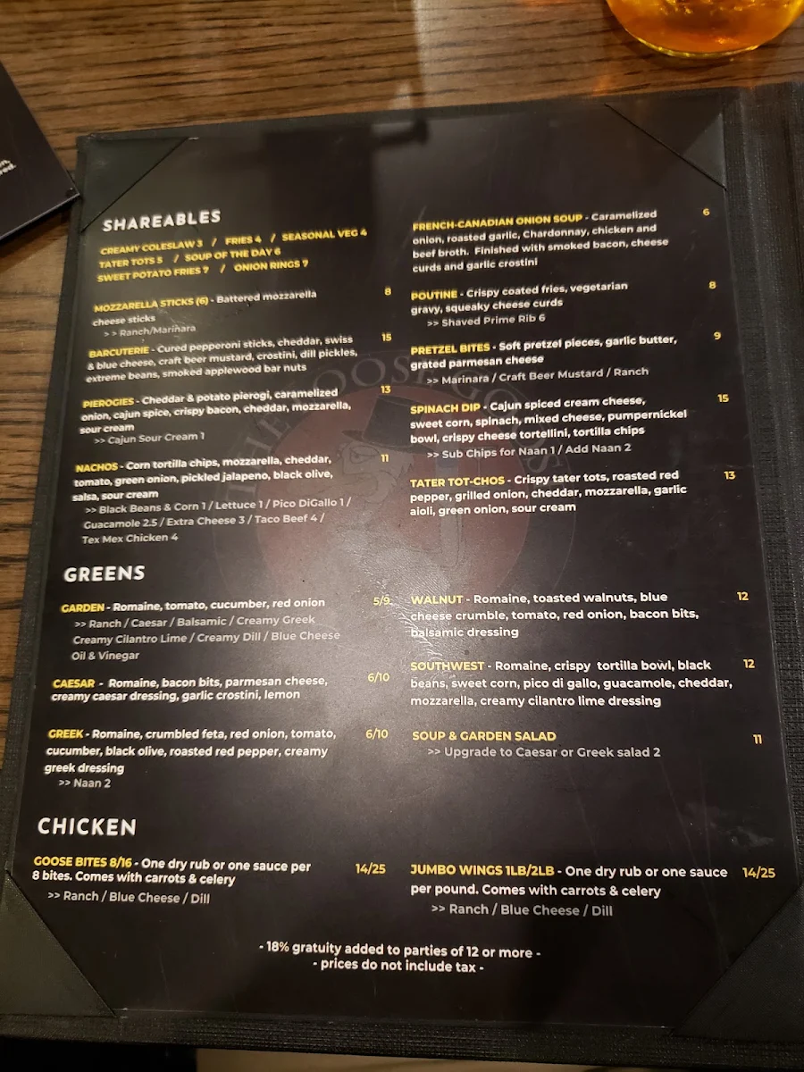 Menu, The Loose Goose RestoPub & Lounge
