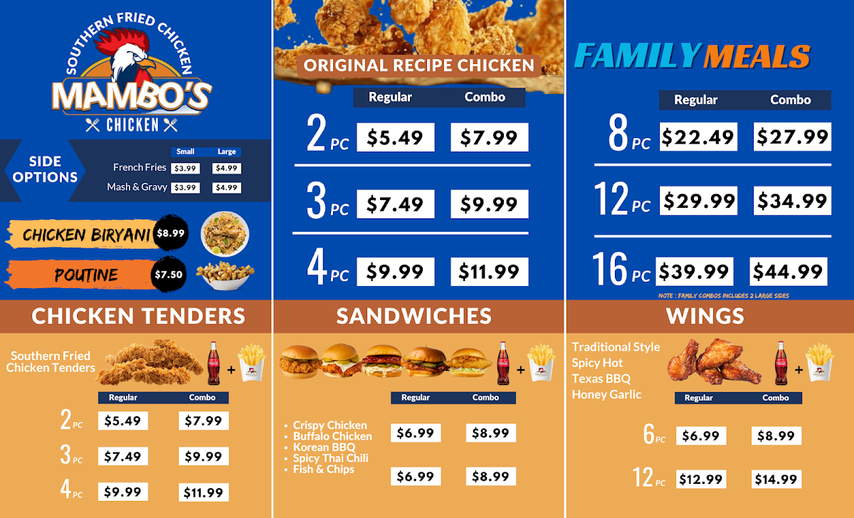 Menu, Mambo's Chicken & BBQ