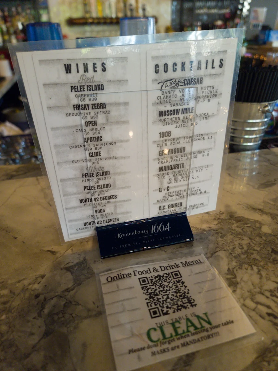 Menu, Twigg's Bar & Grill