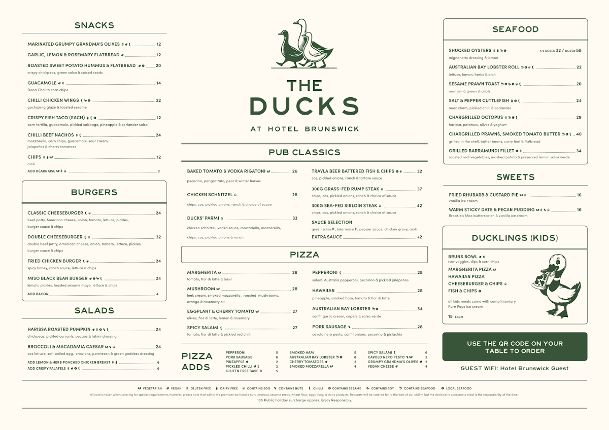 Menu, Hotel Brunswick