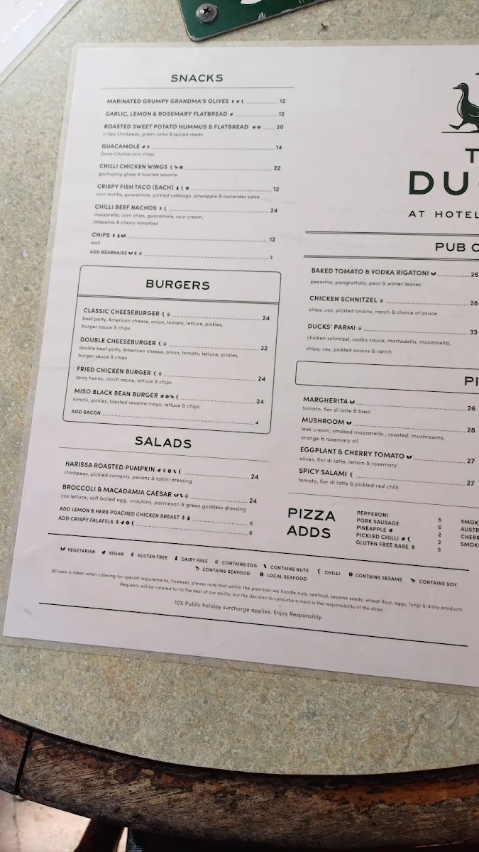 Menu, Hotel Brunswick