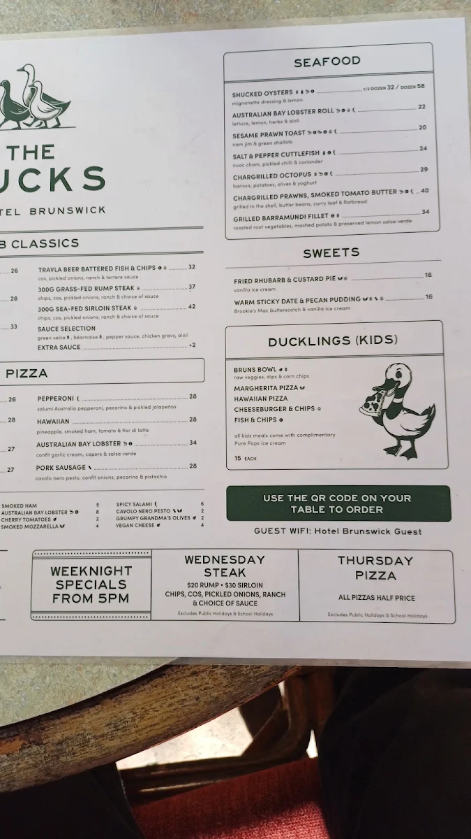 Menu, Hotel Brunswick
