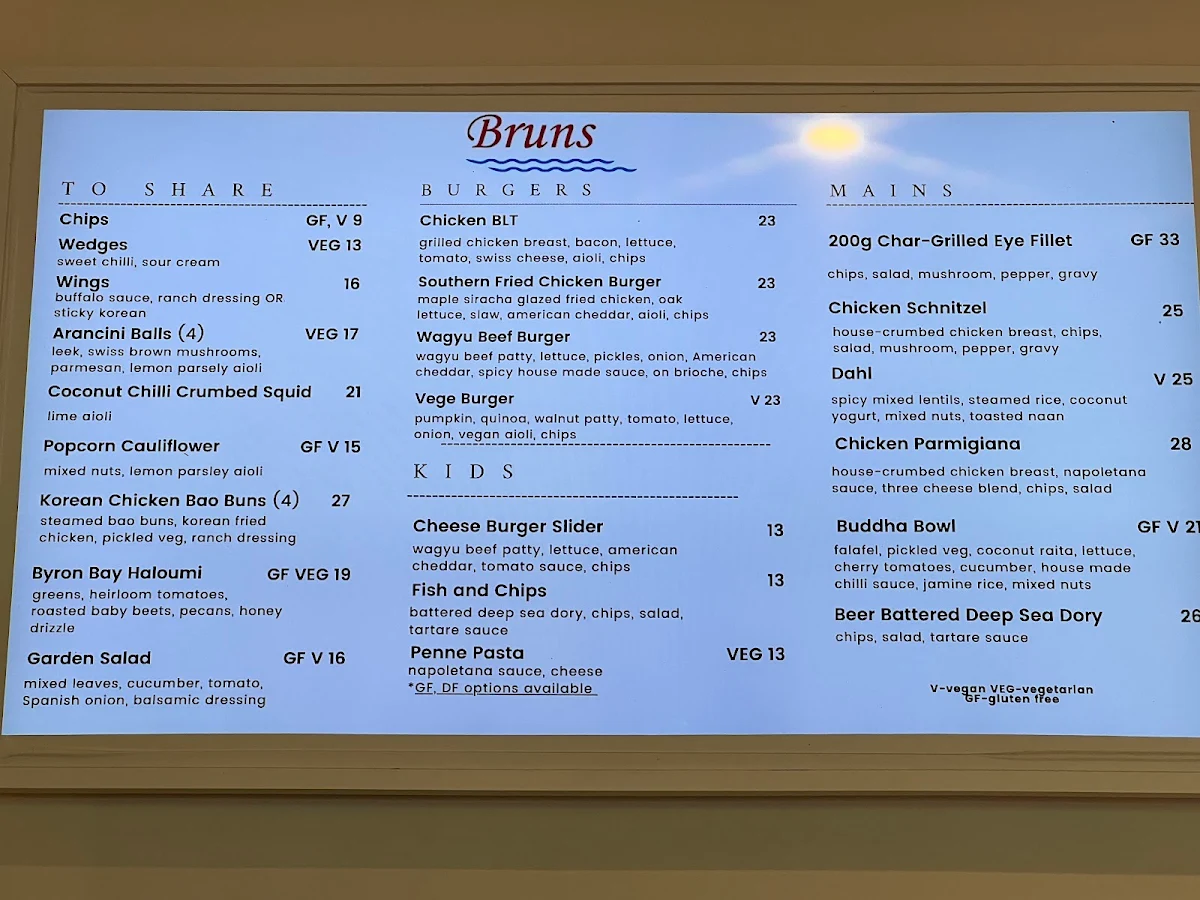 Menu, Hotel Brunswick