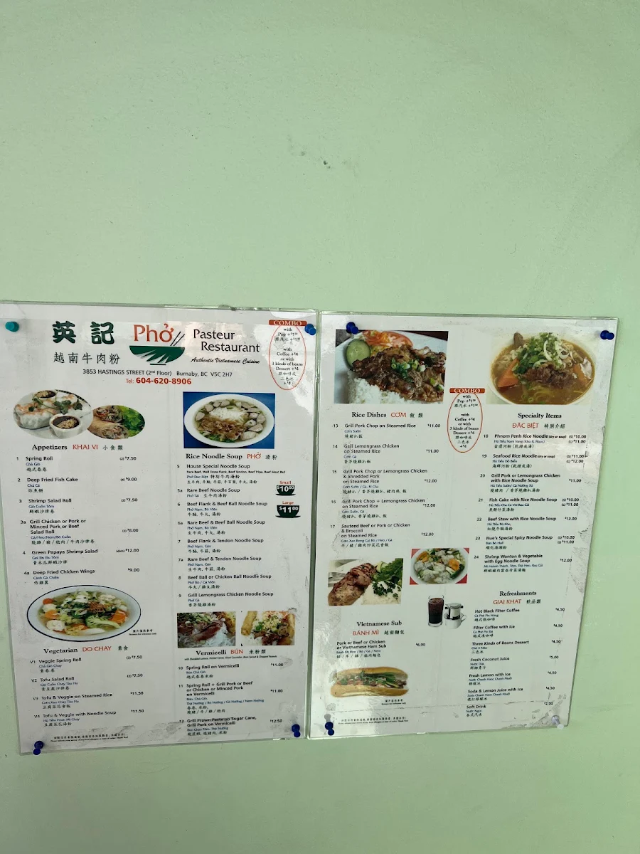 Menu, Phở Pasteur Restaurant