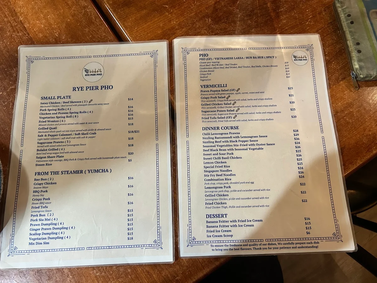 Menu, Rye Pier Pho
