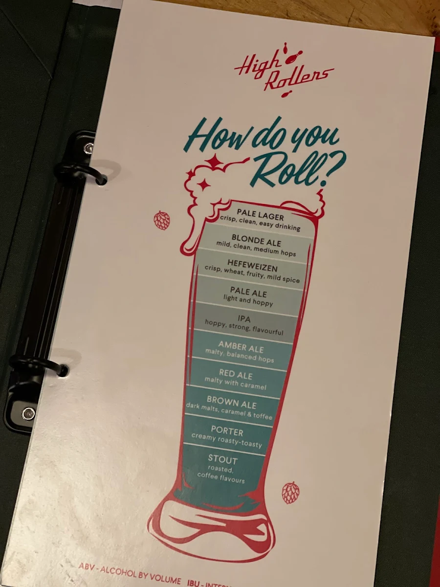 Menu, High Rollers Pizza & Bowling