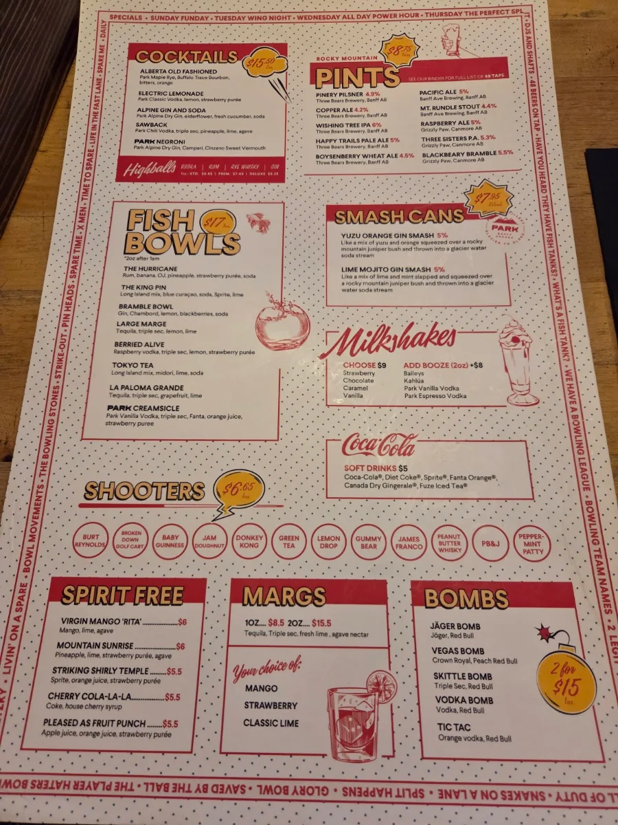 Menu, High Rollers Pizza & Bowling