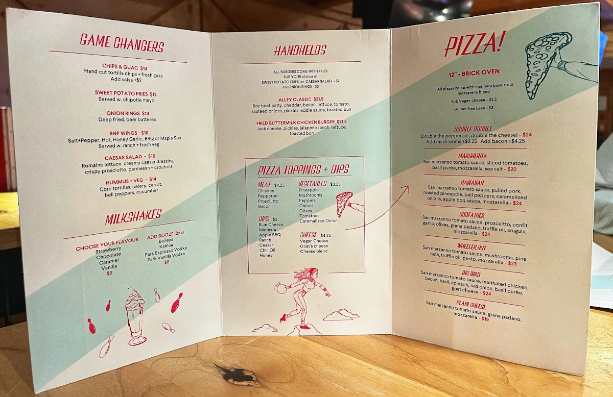 Menu, High Rollers Pizza & Bowling