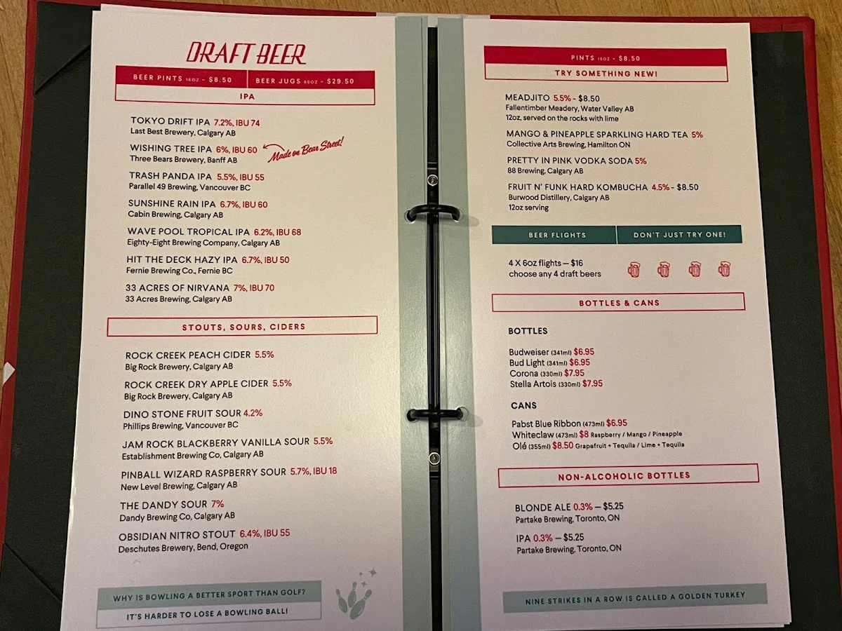 Menu, High Rollers Pizza & Bowling