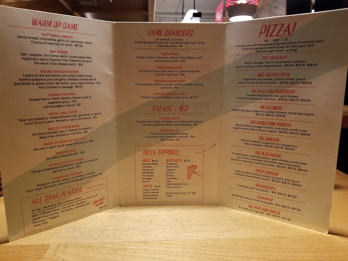 Menu, High Rollers Pizza & Bowling