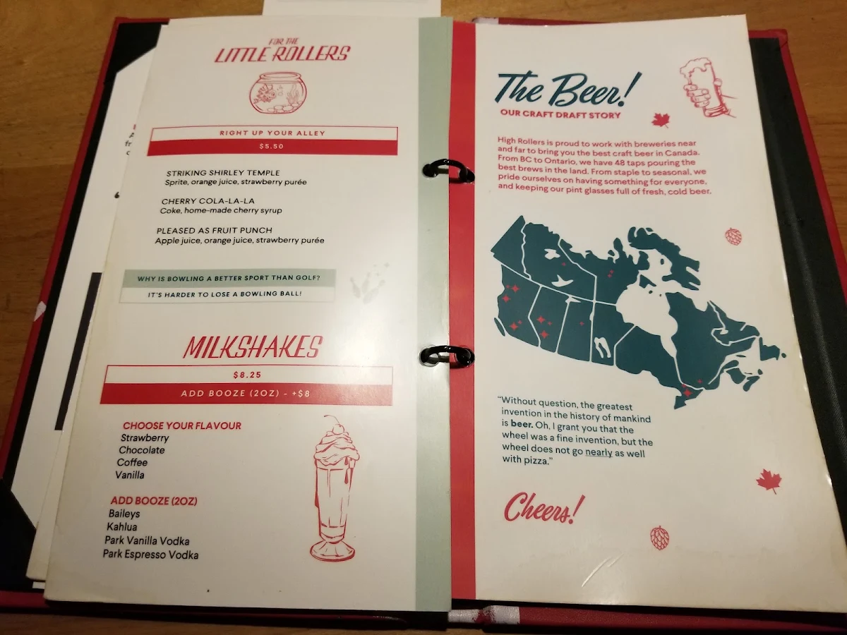 Menu, High Rollers Pizza & Bowling