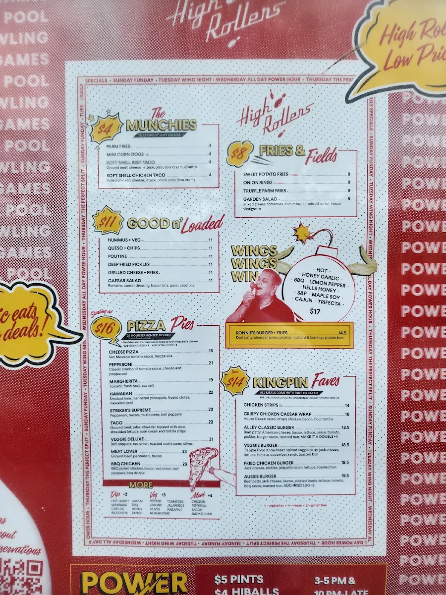 Menu, High Rollers Pizza & Bowling