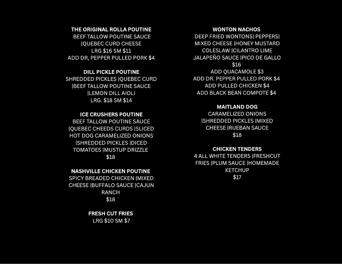 Menu, Local Rolla food truck
