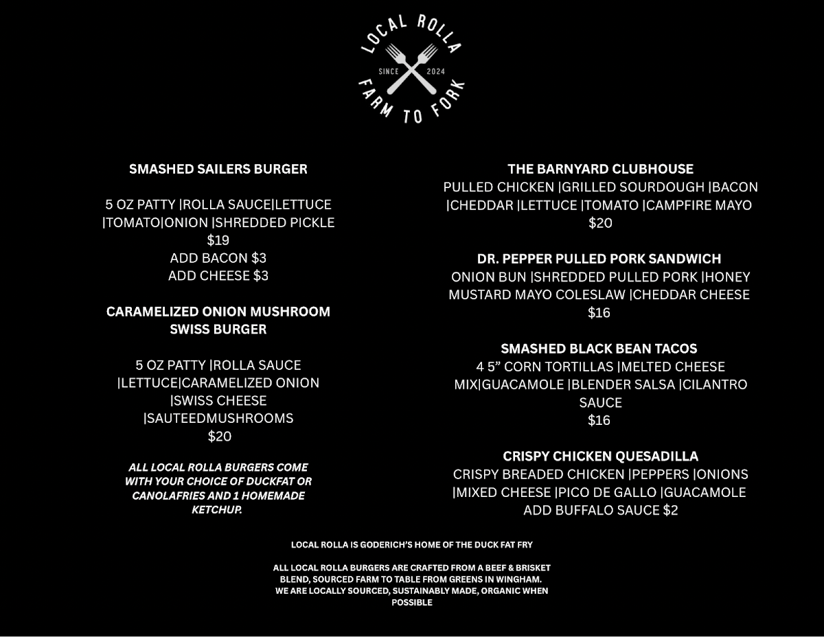 Menu, Local Rolla food truck