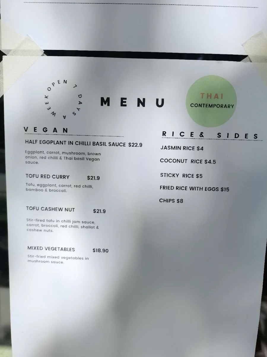 Menu, CocoNine Gungahlin