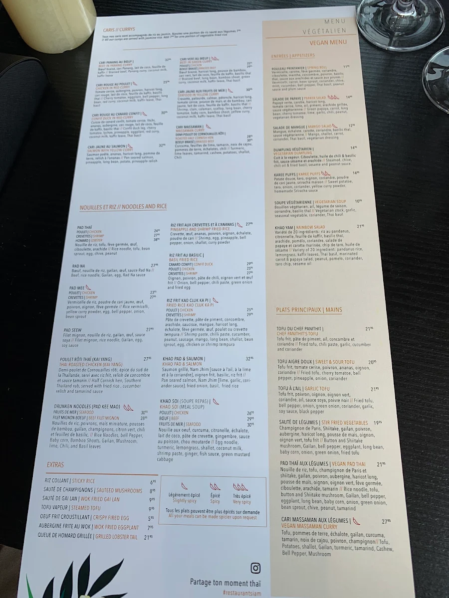 Menu, Siam DIX30